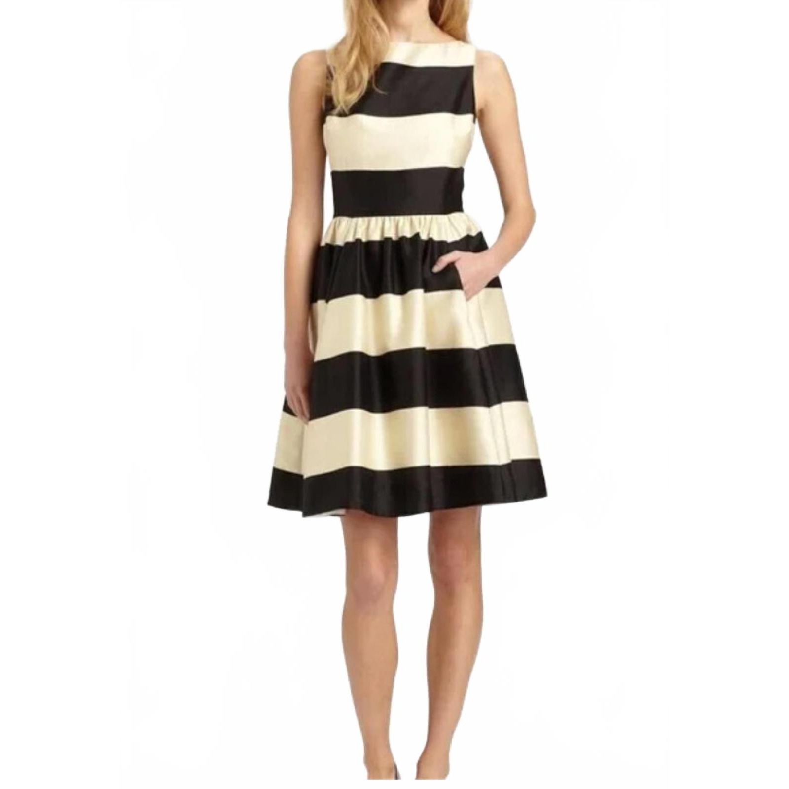 Womens Sz 6 Kate Spade Blk/Ivory Striped Dress Preloved #286